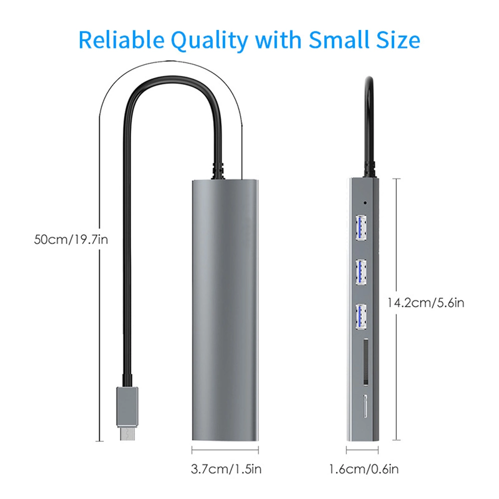 Type C Gen1 USB3.0 to 3-Port Aluminum Hub with Card Reader and DC Port