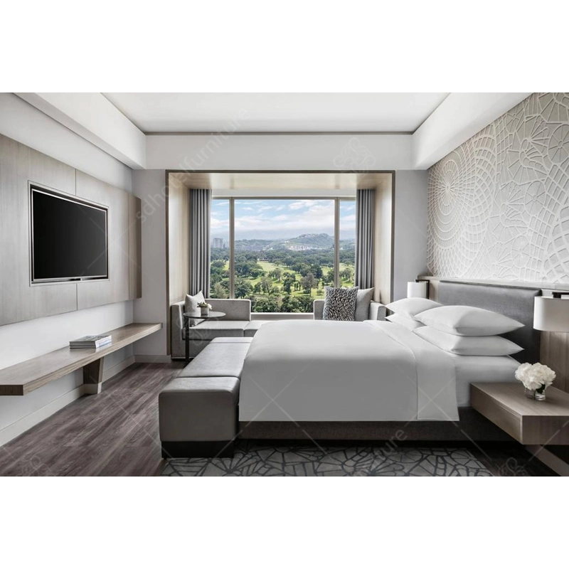 Ensemble de meubles de chambre d'hôtel Hilton contemporain de luxe personnalisé pour un hôtel 5 étoiles.