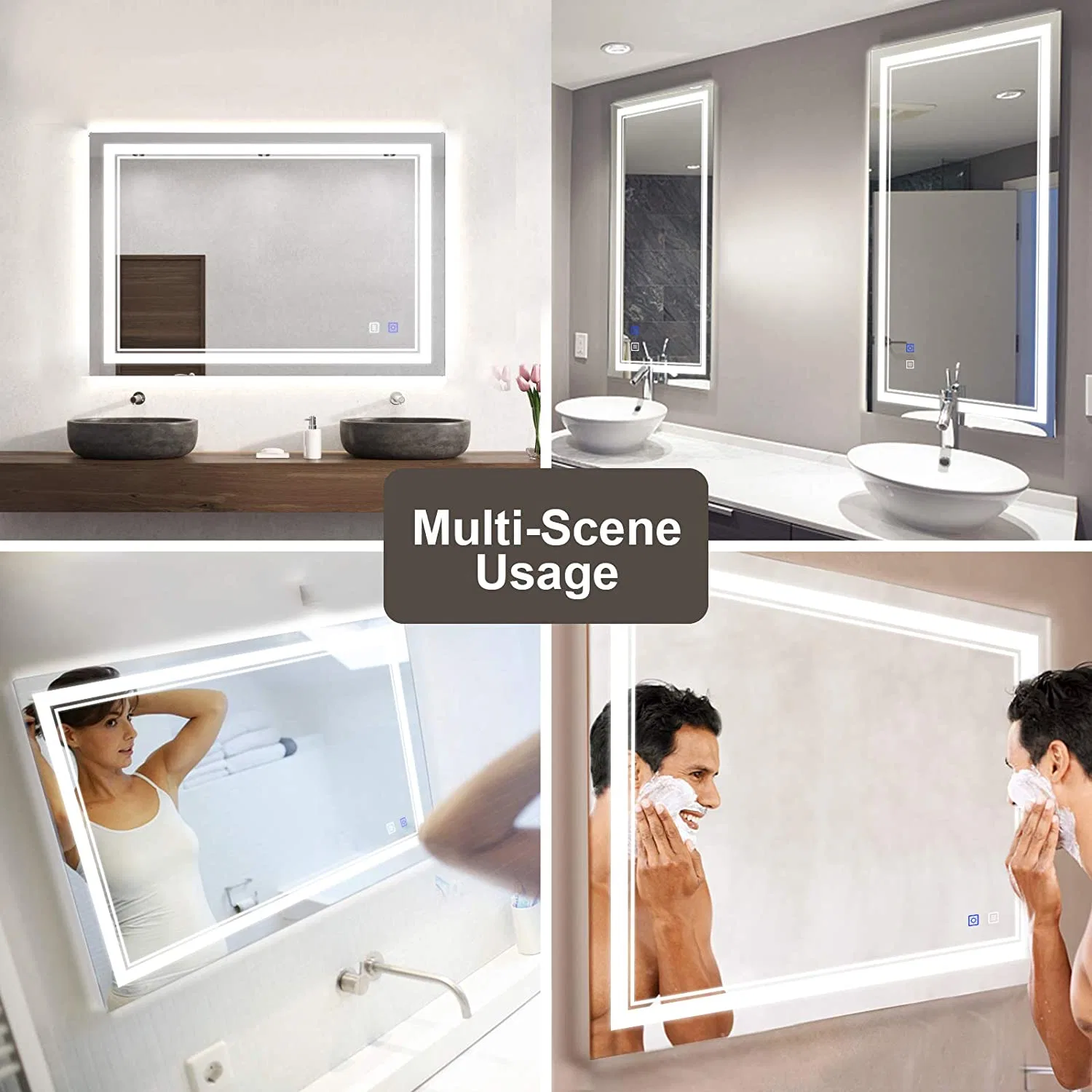 Frameless Wall Mounted Bathroom LED Mirror for Home Decoration with Dimmer Defogger CCT Backlit Frontlit