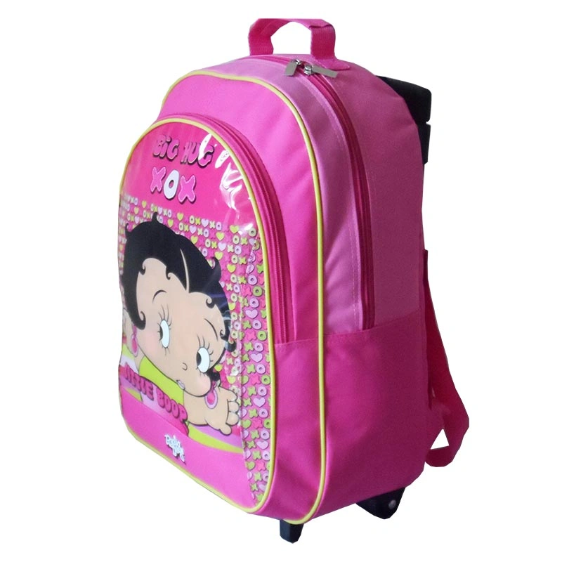 Exibição personalizada Supermercado Cartoon Ombro Funcional Papelaria Meninas Aluno Kids Carrinho com rodas de Rolagem do Resfriador da Caixa de lápis Caneta Almoço Bag Sacos de escola para trás