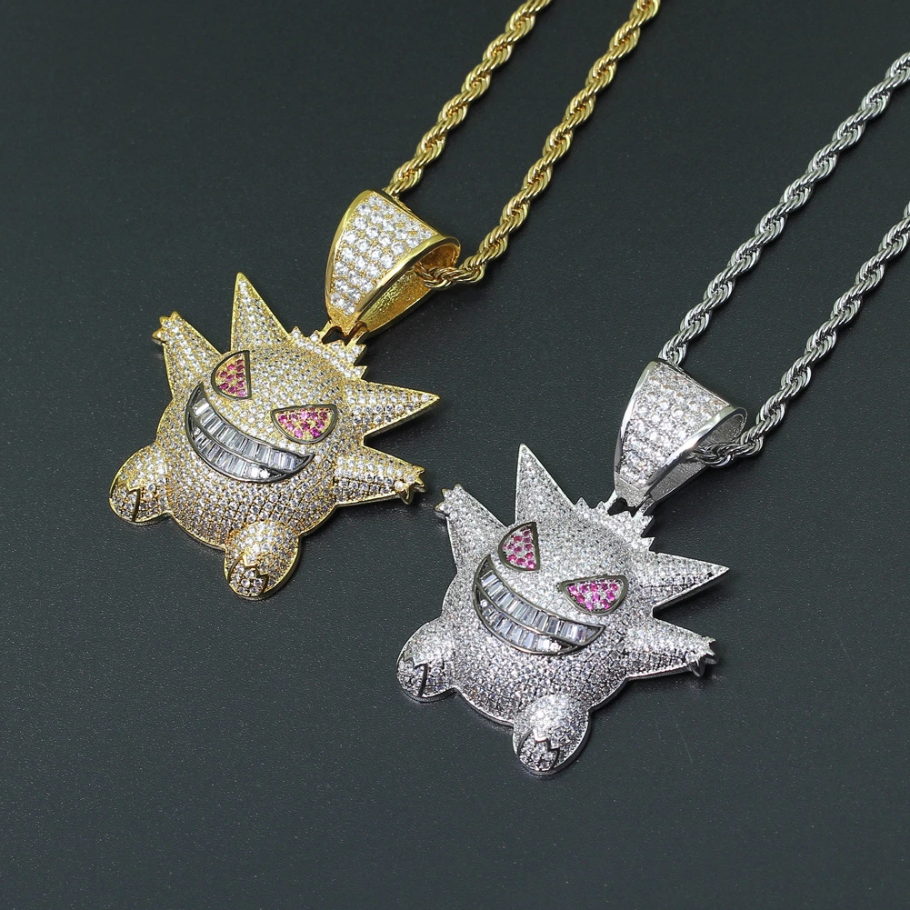 Personality Funky Pendant Pokemon Geng Ghost Pendant Hiphop Full Zirconium Necklace