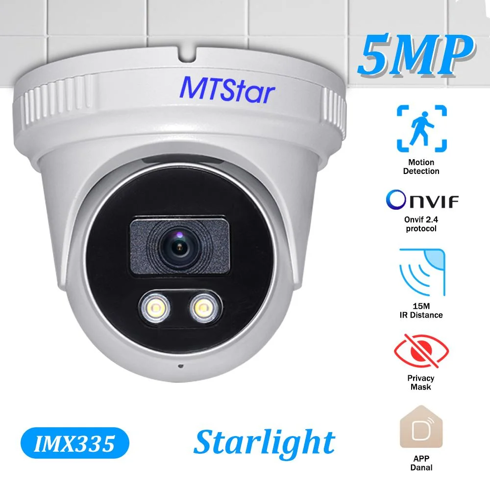 Super Starlight Sony Imx335 5MP Motion Detection IP66 Waterproof Full Color Night Vision Compatible with Hik Vision and Dh NVR IP Dome Metal Camera