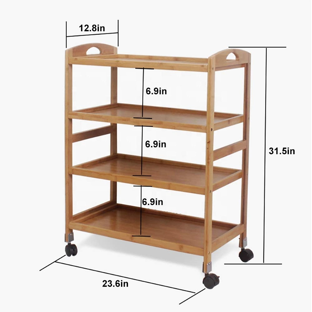 Rolling Bamboo Kitchen Trolley Utility Cart