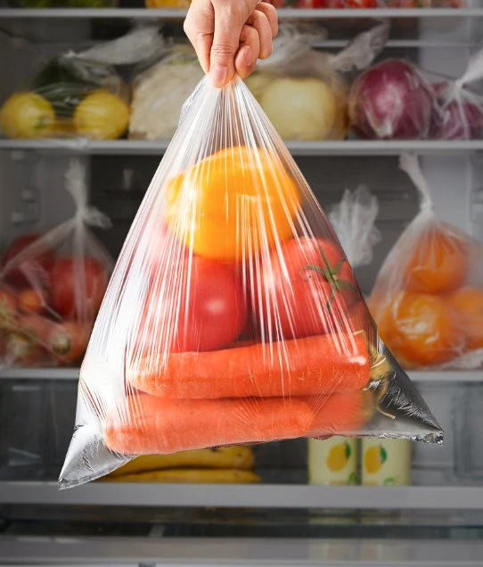 Plastic Produce Bag on a Roll, Clear Food Storage Bags for Bread Fruits Vegetable