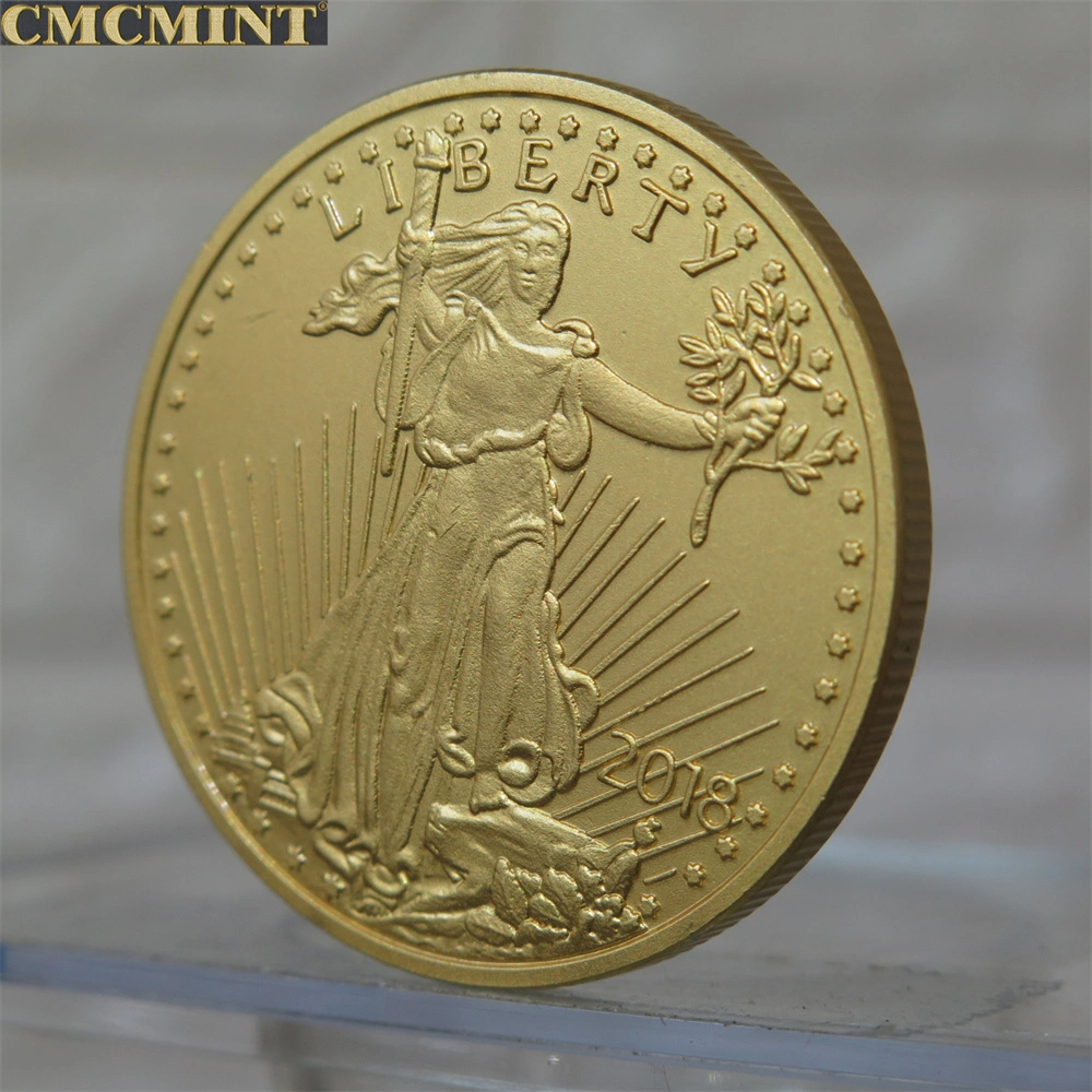 1 Oz mate de latón chapado en oro American Eagle Replica Liberty 2018 Moneda redonda