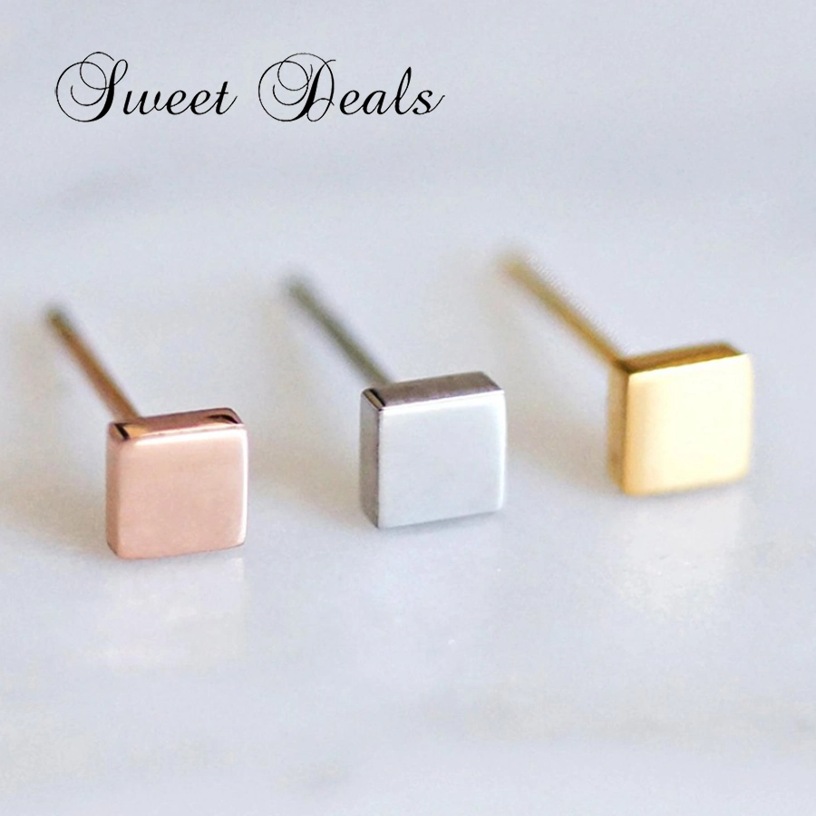 Stainless Steel Small Stud Earrings Fashion Square Earrings