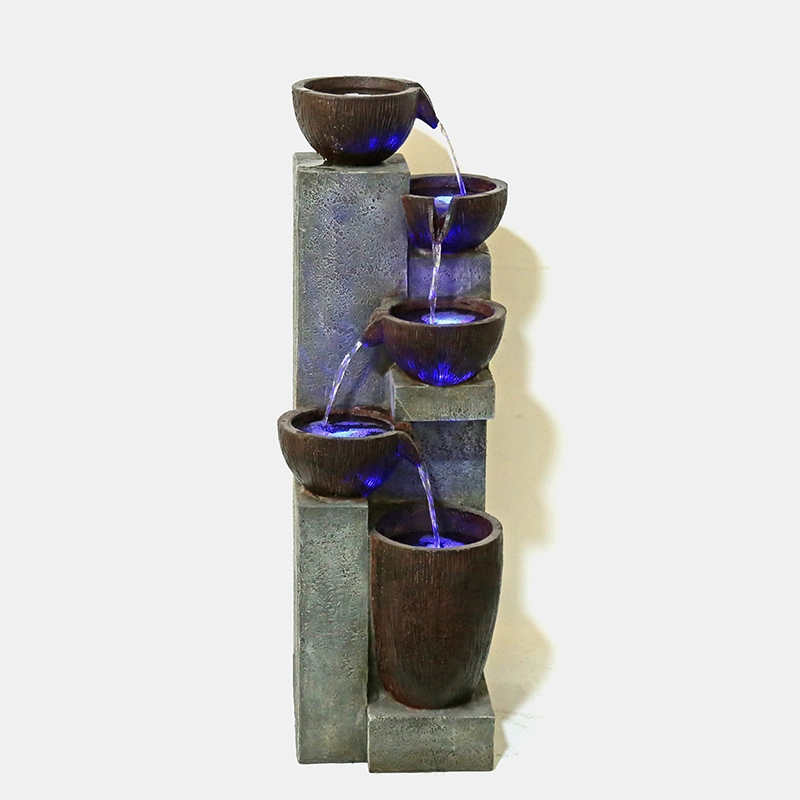 Decorações para o exterior de férias resina de cascata de 5 níveis Pots Water Fountain Outdoor Para Pátio Jardim quintal