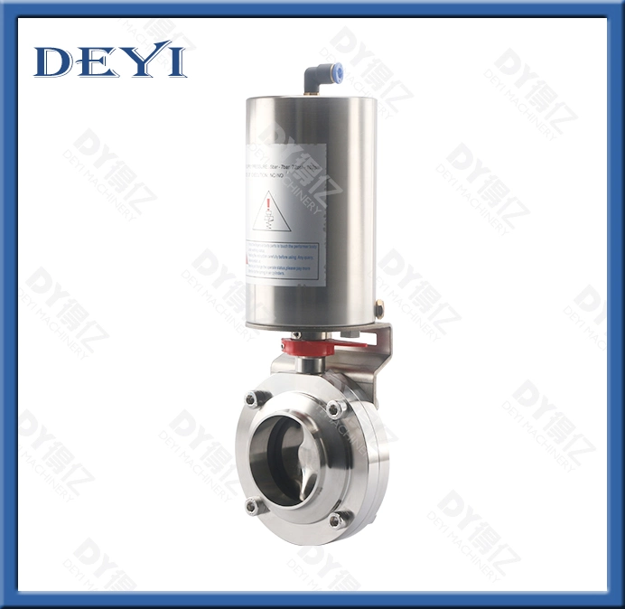 Deyi Stainless Steel Sanitary Pneumatic Single Acting Threaded Butterfly Valve