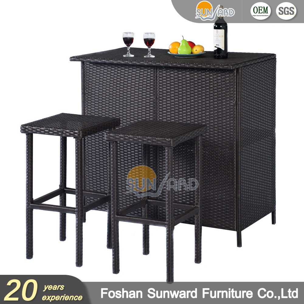 Wholesale Outdoor Garden Hotel Home Resort Villa Project Patio Chinese Customized Leisure Aluminum Woven PE Rattan Wicker Bistro Bar Chair and Cabinet Table