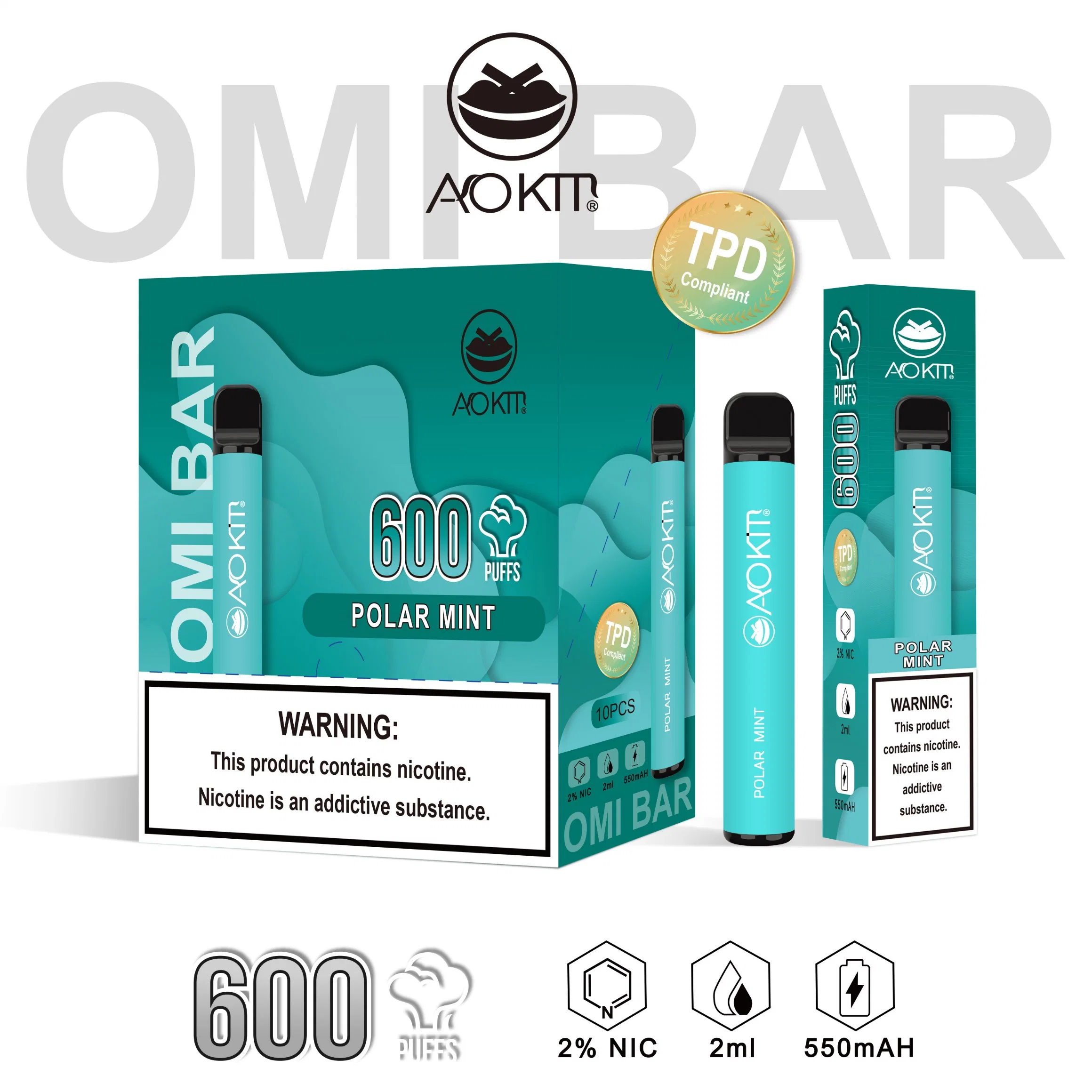 E-pipe Aokit 600 fuff cigarette électronique avec OEM/ODM d'origine DPT Pot de cartomizer jetable en gros Ecog Factory