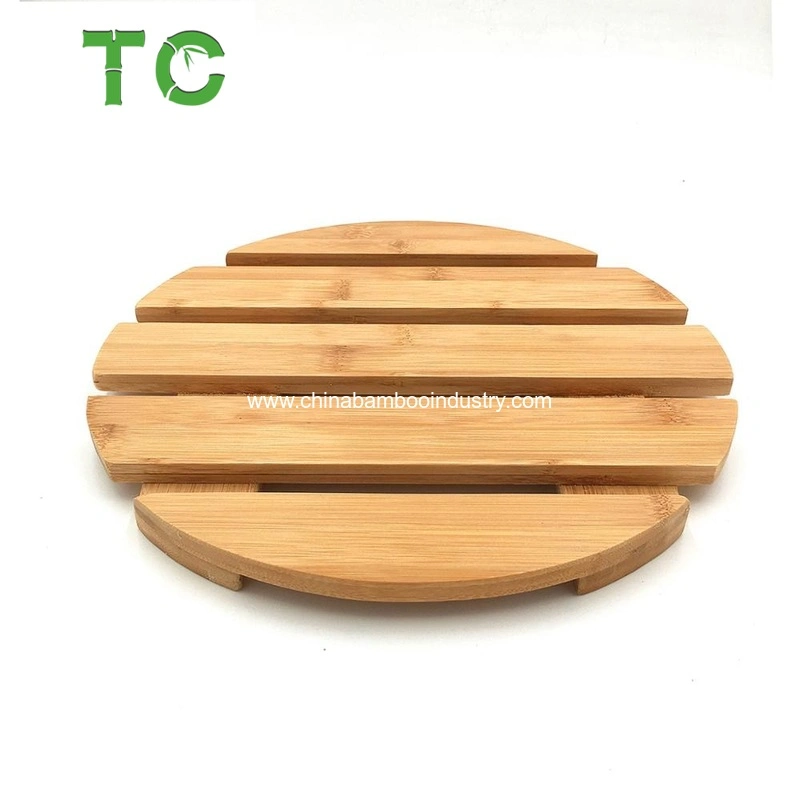 Round Bamboo Bathroom Shower Mat with Non-Slip Rubber Feet