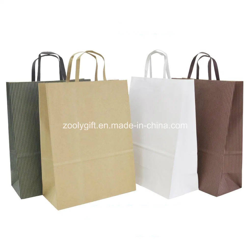 Ecológica natural marrón bolsas de embalaje de regalo de papel Kraft asas planas
