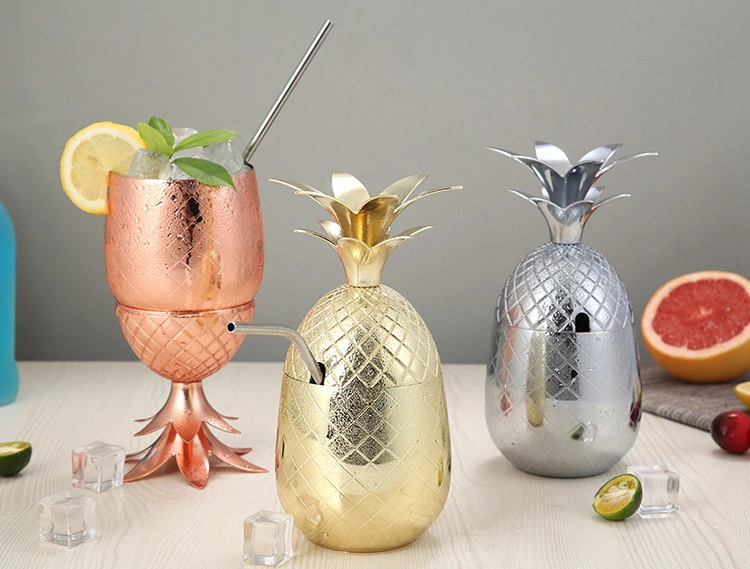 Ananas Form Moskau Mule Becher Kupfer Tumbler Cocktail Cup Bier Becher mit Deckel und Strohhalm