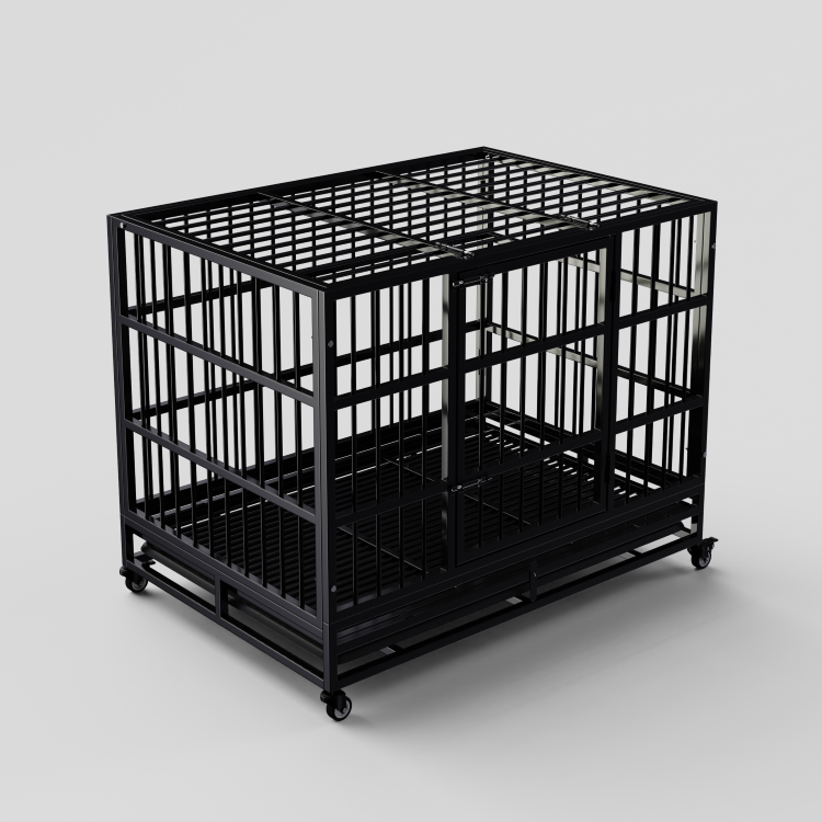 Cage pour chiens d'extérieur portable de 48 pouces, double porte intérieure noire Métal robuste pliage fils en acier Crate pour animaux de grande taille Cage pour chiens