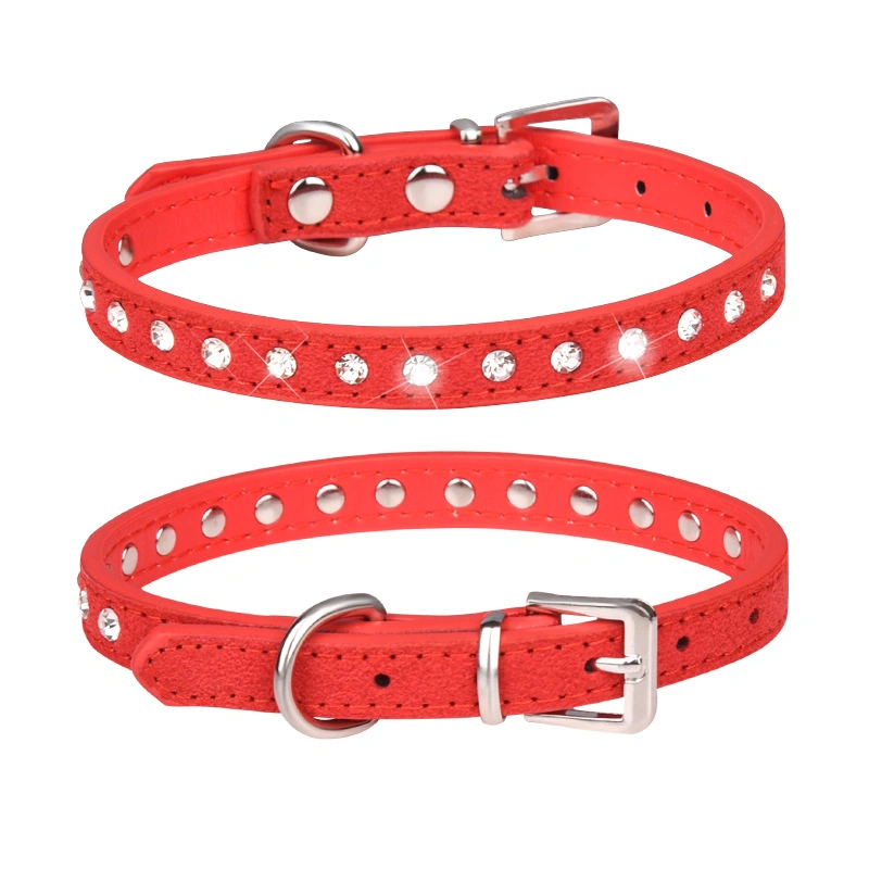 Diamond Studded Velvet Pet Collar Rhinestone Dog Collar Kitten Collar Leash Set Dog Supplies Pet Collar