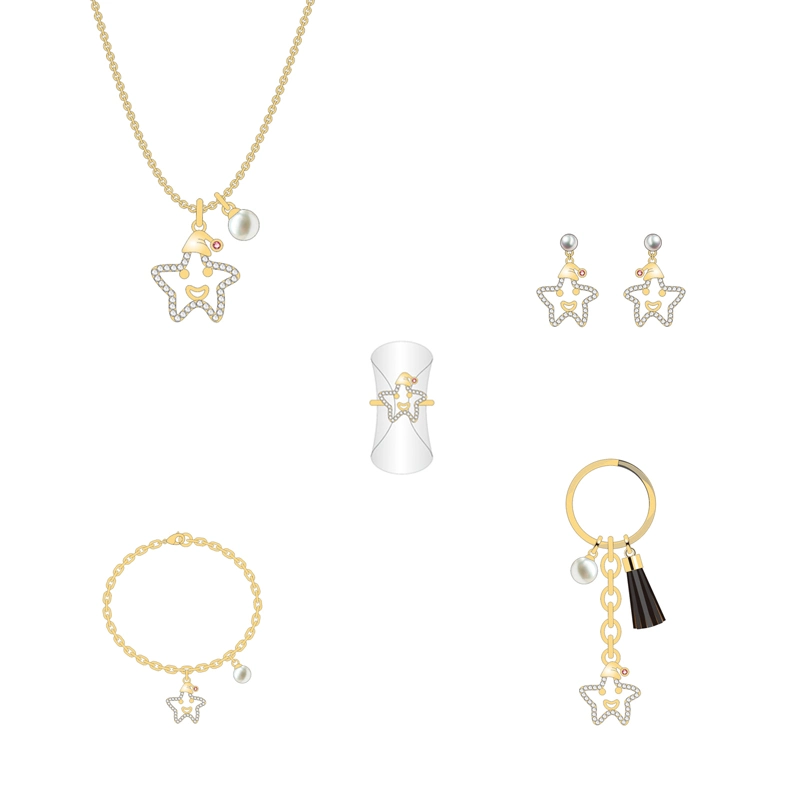 Simple Classic Design Gold Star Shape Smiley Jewelry Set