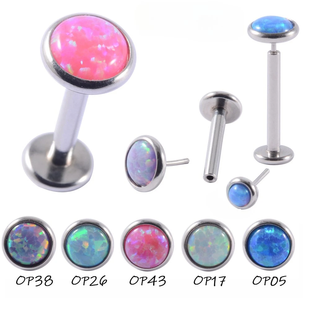 Fashion Classic Body Jewelry ASTM F136 Titanium Threadless Push Fit Disc Setting Flat Base Opal Design for Lip Ear Nose Piercing Jewelry