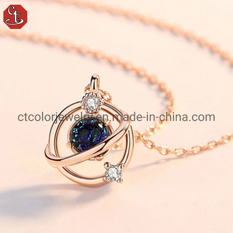 Fashion jewelry S925 dream planet blue glass pendant necklace for accessories