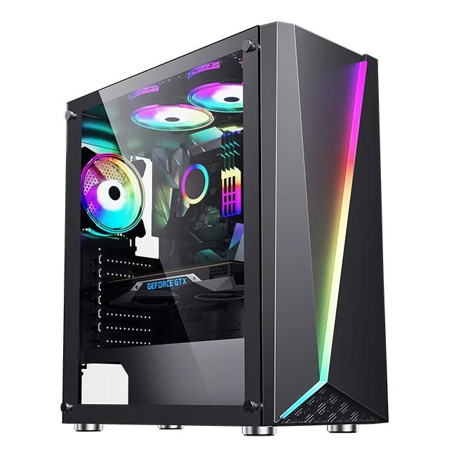 Heißer Verkauf ATX Gaming Computer PC-Gehäuse mit RGB-Licht Streifen D07