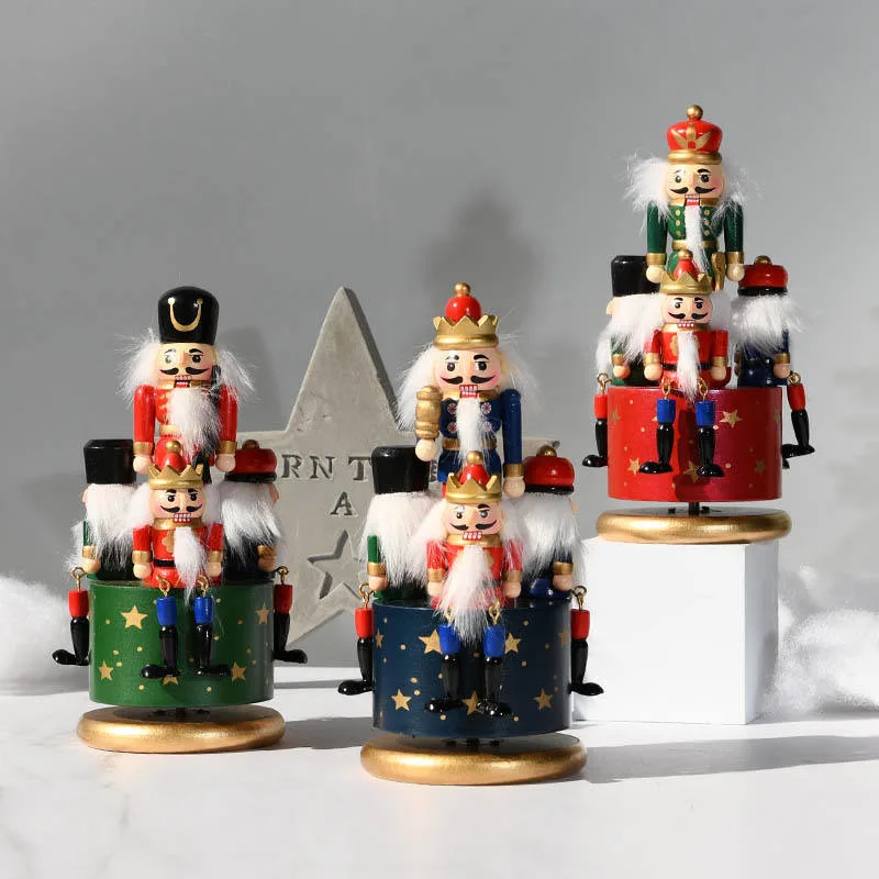 Nutcracker Rotating Music Box Crafts Decoration Home Wooden Christmas Gifts Music Box