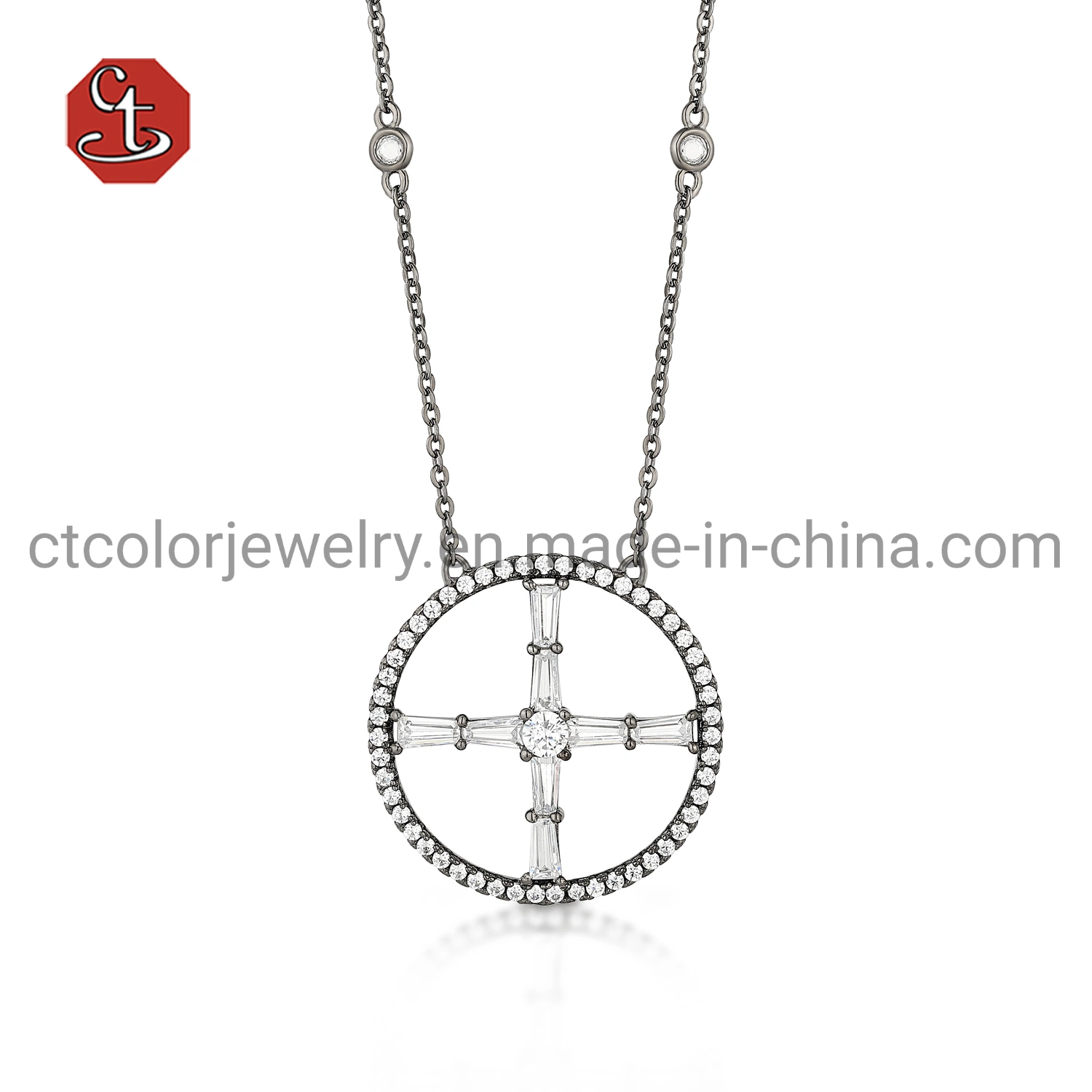 Fashion Jewelry 925 Sterling Silver Enamel Chain CZ Diamond Necklace for Women