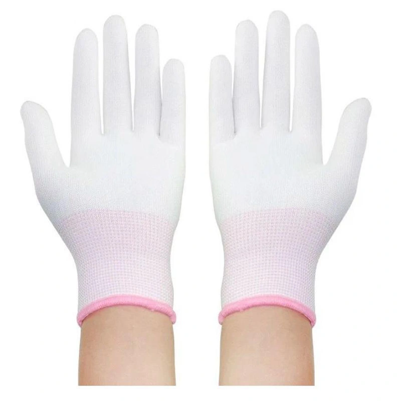 13G Knitted Nylon PU White Gloves, PU Palm Coated Gloves for Safety Work