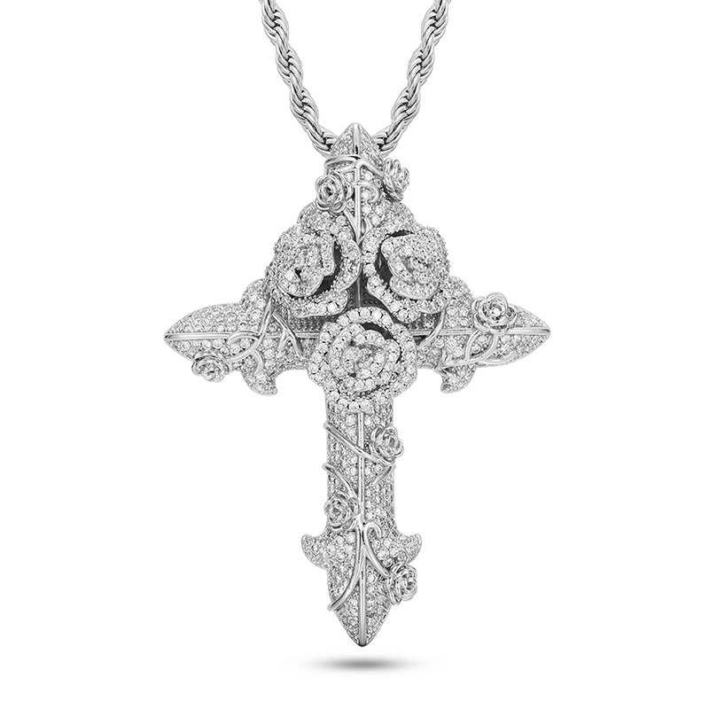 Luxury Design Fashion Jewellery Jesus Cross Pendant with Gold Plated Iced out Jewelry Cubic Zirconia Necklace for Men and Women