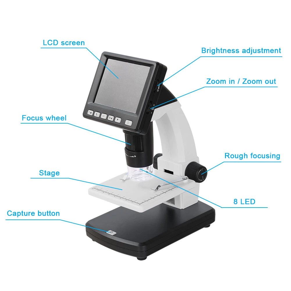 شاشة LCD مقاس 3.5 بوصة مستقلة، ستيريو رقمي، تقنية MicroScope 500X مع فيديو الكاميرا (BM-DM01)