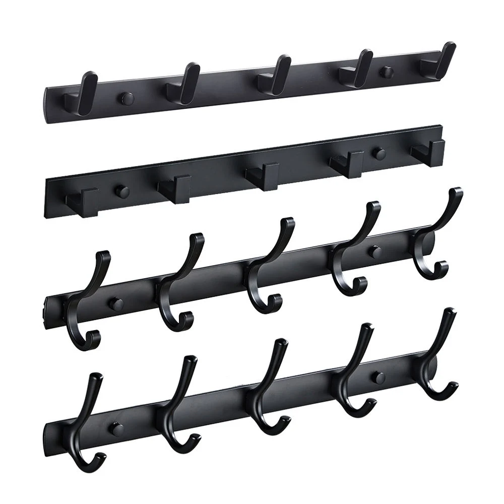 Row Hook Kitchen Bathroom Closet Nail-Free Wall Hook Black Hooks Metal Hook9102