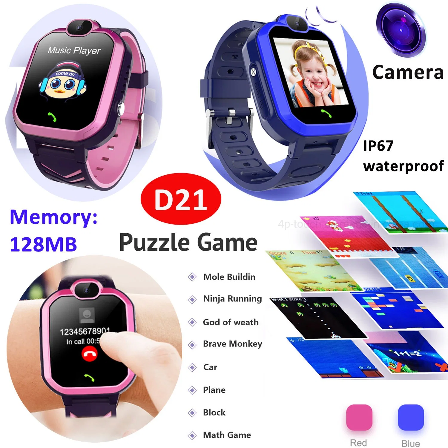 Los nuevos Chicos Chicas niños de 2G Reloj inteligente incorporada ranura para tarjeta SIM 8 Juegos de Puzzles Tracker Reloj inteligente D21