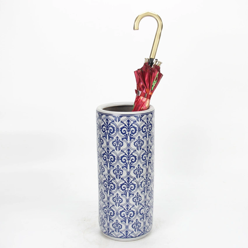 S062 Antique Chinese Tall Scroll Holder Custom Ceramic Blue and White Umbrella Stand Sets Wholesale