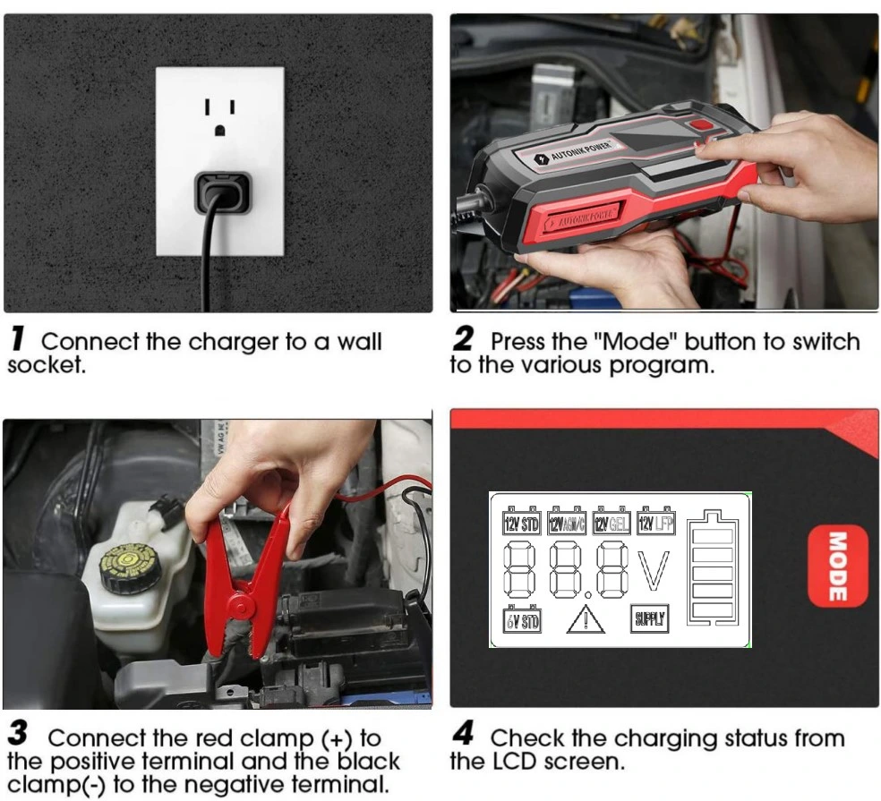 6V/12V 2AMP Lithium Battery/Lead-Acid Battery Fully-Automatic LCD Smart Battery Charger