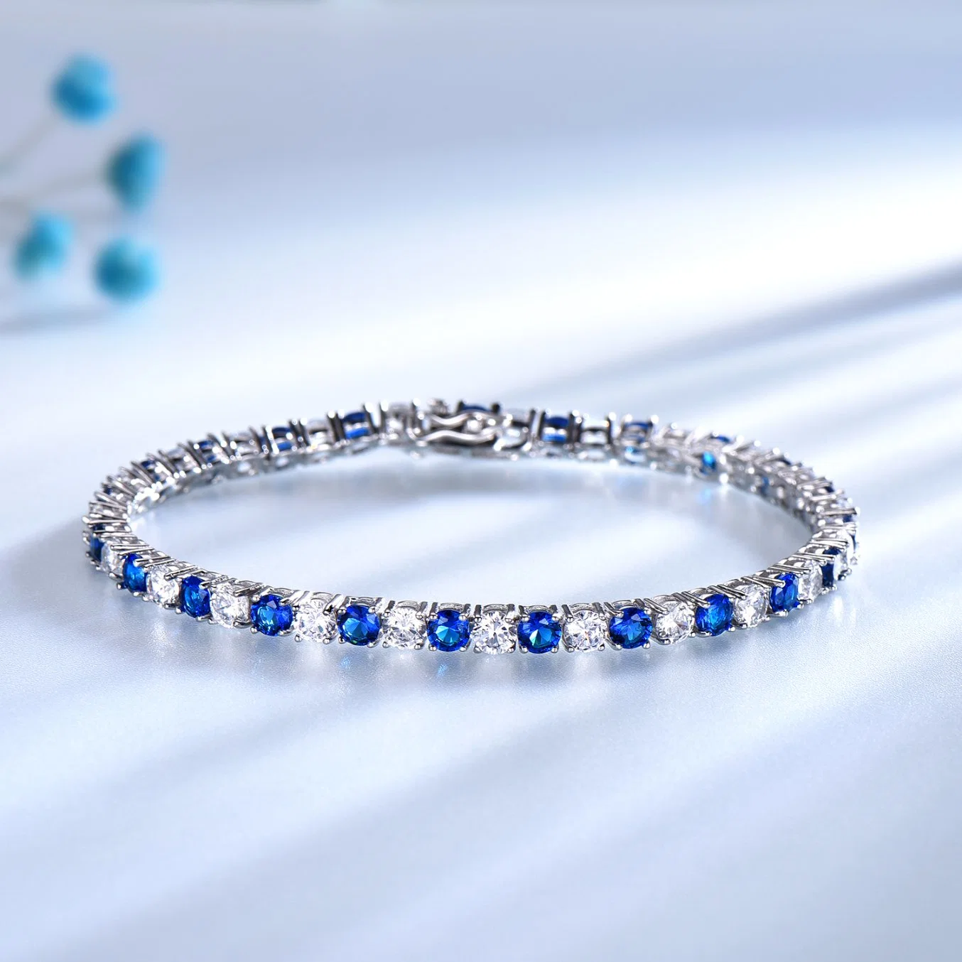 Real 925 Sterling Prata Jóias Oval criou Nano Azul Sapphire Pulseira pulseira pulseira pulseira de charme romântico para mulheres presentes Jóias