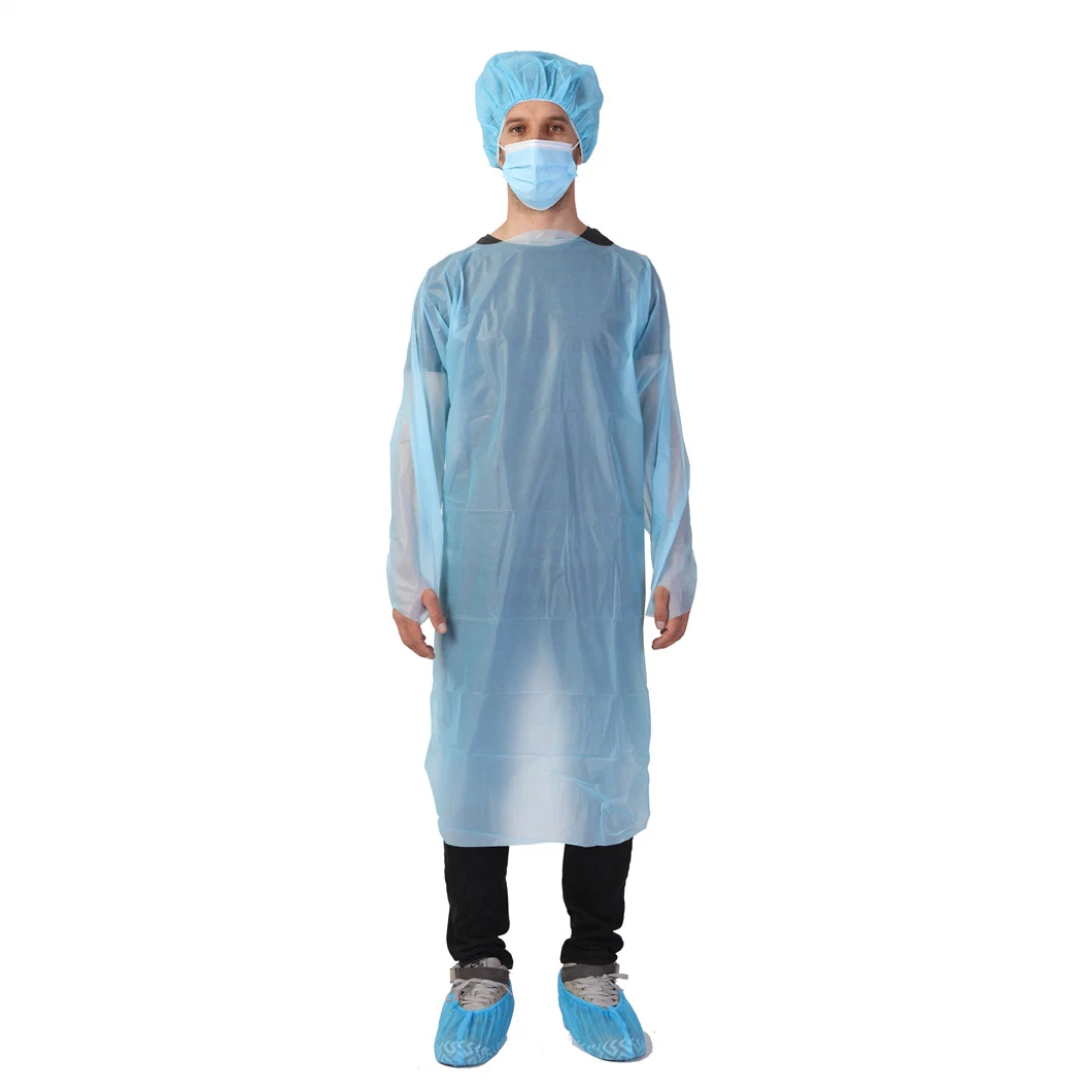 Top Quality Disposable CPE Isolation Gown Waterproof CE FDA with Tie on Back with Elastic Cuff