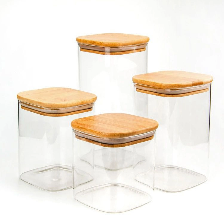 Clear Glass Food Storage Jars Containers with Airtight Bamboo Lid for Candy, Cookie, Rice, Sugar, Flour, Pasta, Nuts