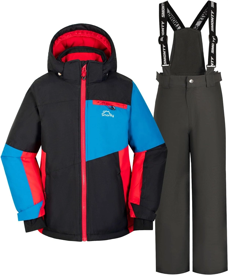 Calças de duas peças com capuz e isolamento à prova de água, à prova de vento, da moda OEM, de 20 mm E casaco Sports Snowboarding Winter Snow Suit Skisuit