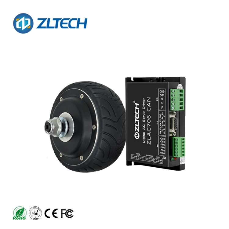 Zltech Small 4 Inch 24V 100W 50kg Load Brushless DC Rubber Tire 10 Polo Electric Wheel Hub Servo Motor Engine with Encoder for Automated Service Robot