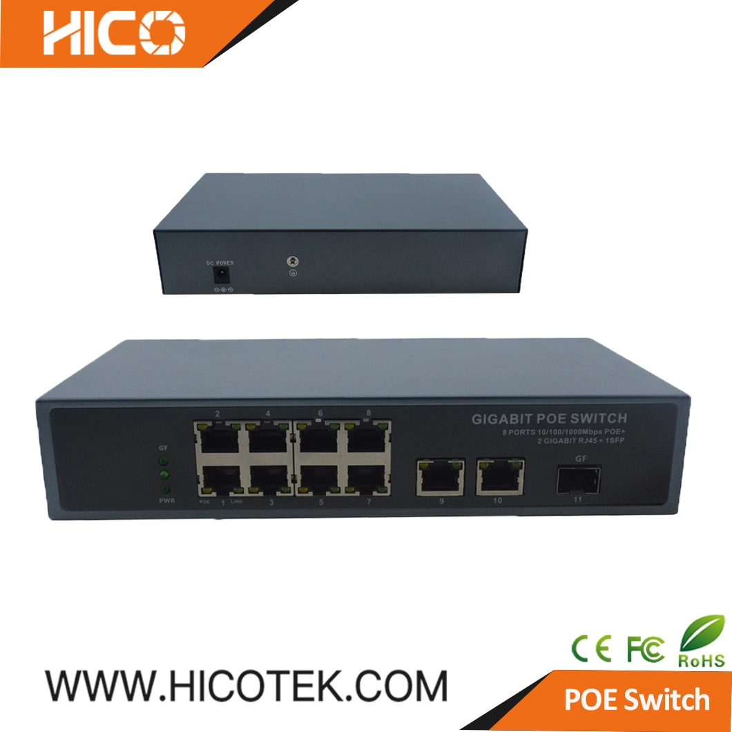 8 Ports Channel 100/1000Mbps PBX Poe Switch VoIP with 2 Uplink and 1 Giga SFP Fiber CCTV IP Network