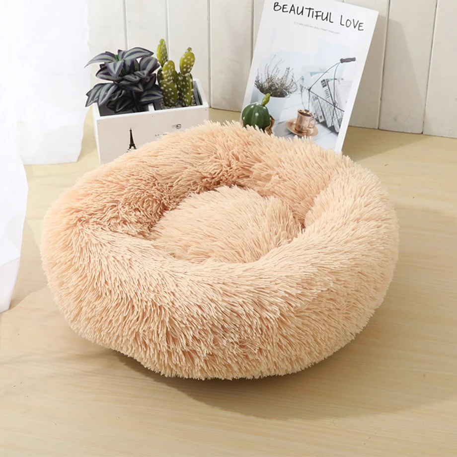 Supplier of Round Pet Cat Bed, Plush Material, with Anti-Slip & Waterproof Bottom for Various Size Dogs & Cats