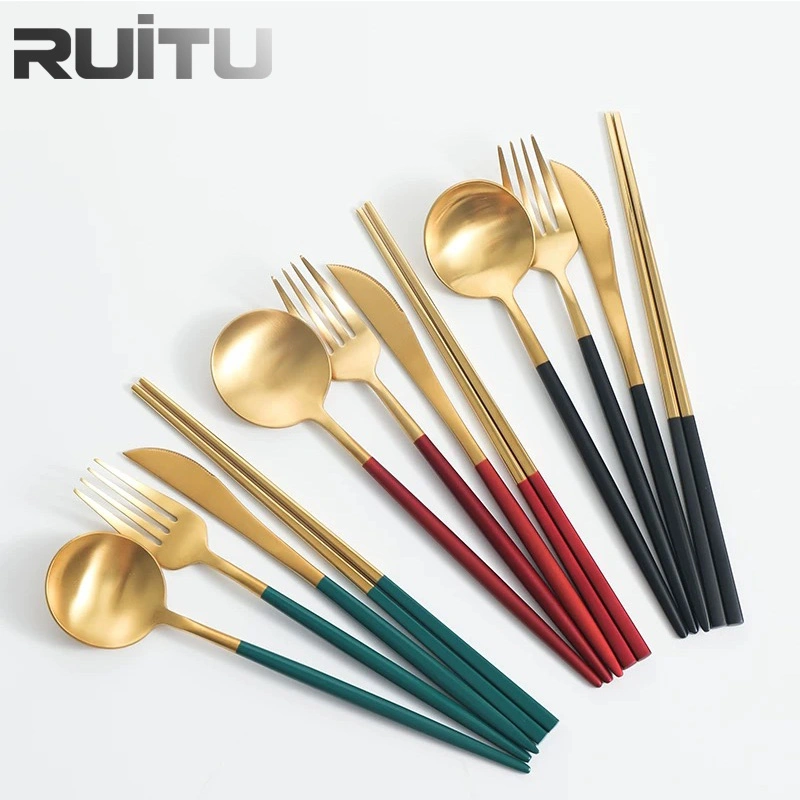 5 Star Hotel Restaurant Table Ware 304 Portugal Stainless Steel Wholesale/Supplier Cutipol Flatware Cutlery Set Wedding Reusable Edible Pink Matte Gold Plated Cutlery