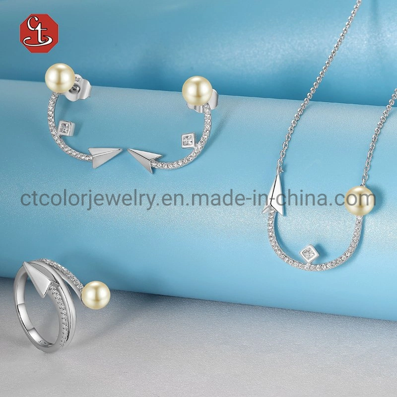 Fashion Women Jewellery 925 Silver Arrow with Pearl Necklace