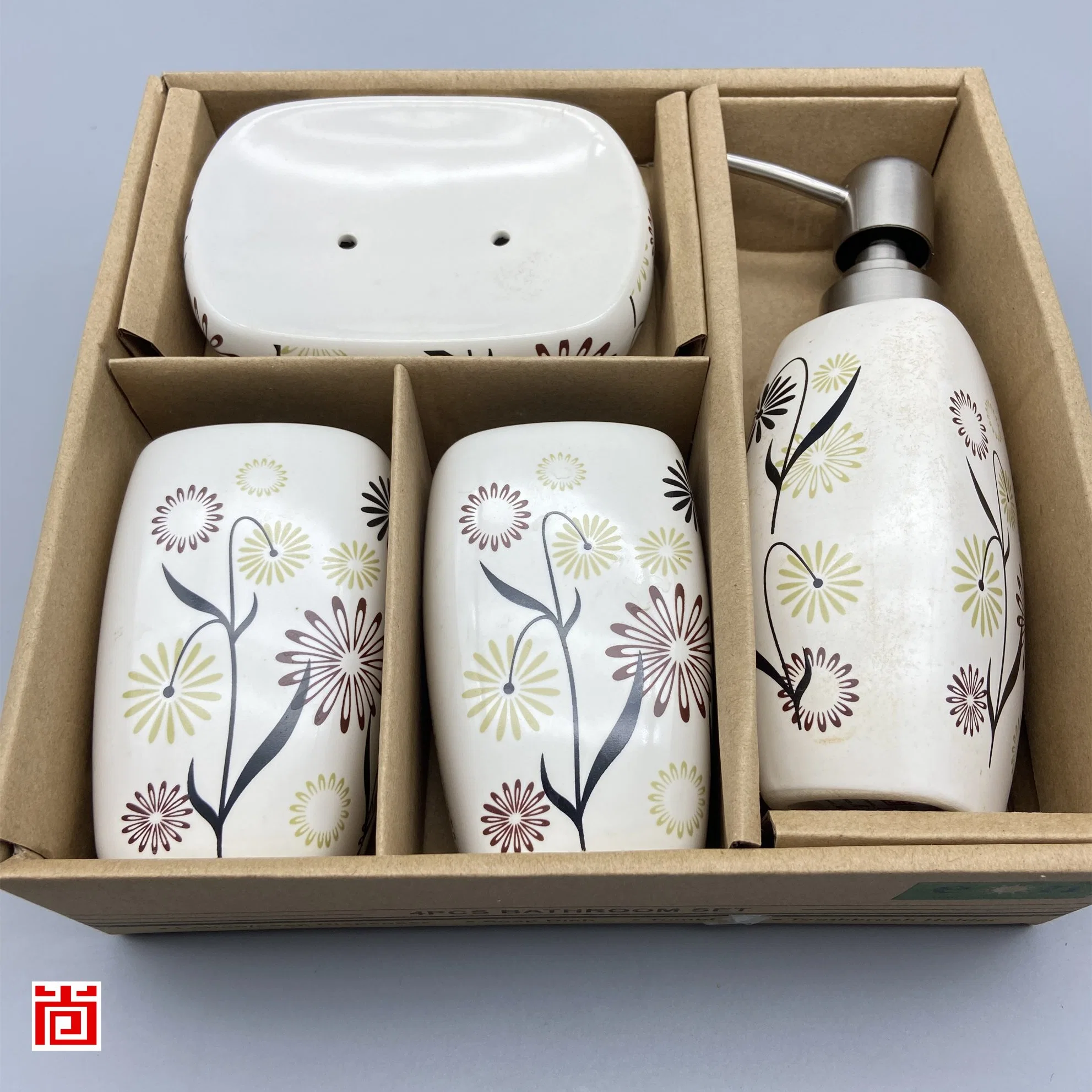 Ceramic Bathroom Set with Beautiful Print Inside a Box