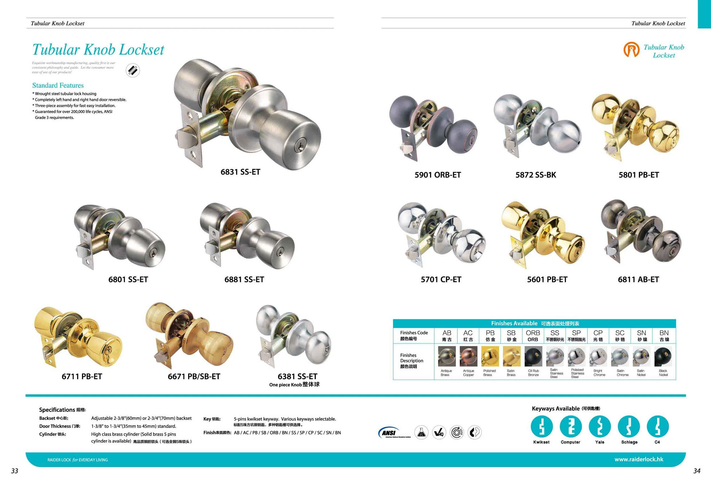 Tubos de Aço Inoxidável trava de botão, Segurança Lockset, Fechadura de porta