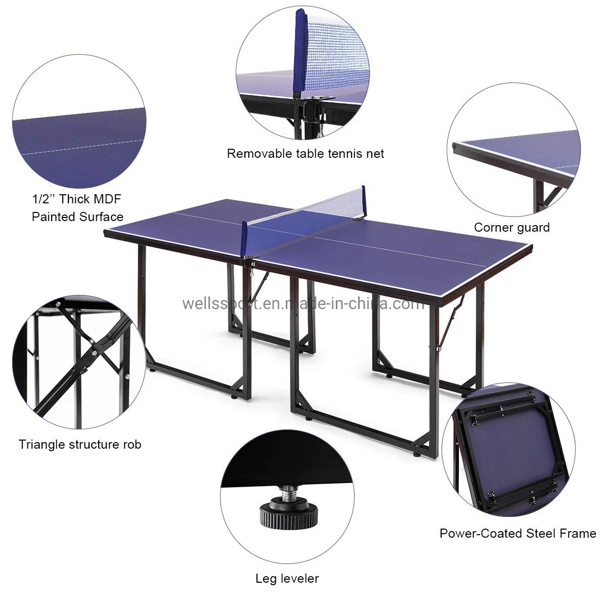 Hot Sale 12 mm Panel High Elasticity Folding &Movable Children Indoor Tennis Table for Kids Playing