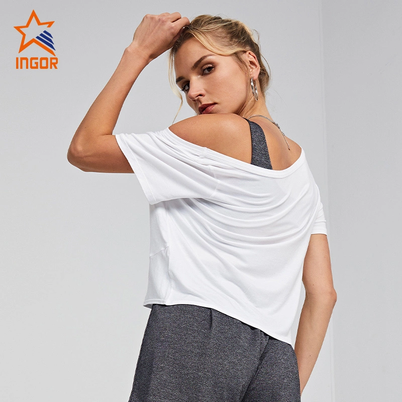 Ingorsports Custom Manufacturer OEM ODM Twisted T-Shirt & Elastic Waistband Loose Fit Short Set Sport Running Workout Fitness Athletic Wear