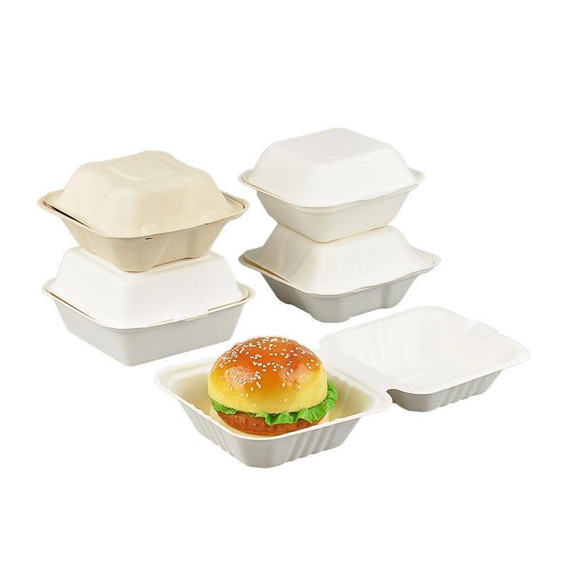 Custom Biodegradable Sugar Cane Bagasse Donut Pastry Cake Packaging Food Container Eco Friendly Sugarcane Burger Box