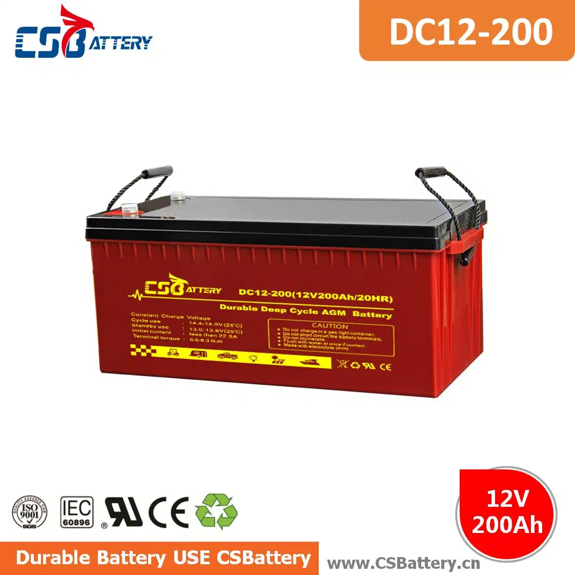 Csbattery 12V200ah Deep Cycle AGM Battery for Bts-Stations/Automotive/Pond-Fountain-Pumps/Buggies/Forklift/Csn