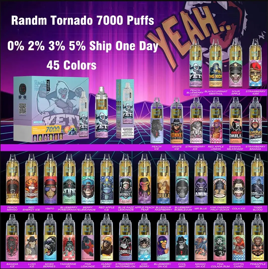 Original Randm Tornado 7000 Puffs Disposable/Chargeable Vape Pen Electronic Cigarettes 14ml Pod Mesh Coil 6 Puff 7000 Rechargeable Air-Adjustable 2% 5% Device Vaporizer 7