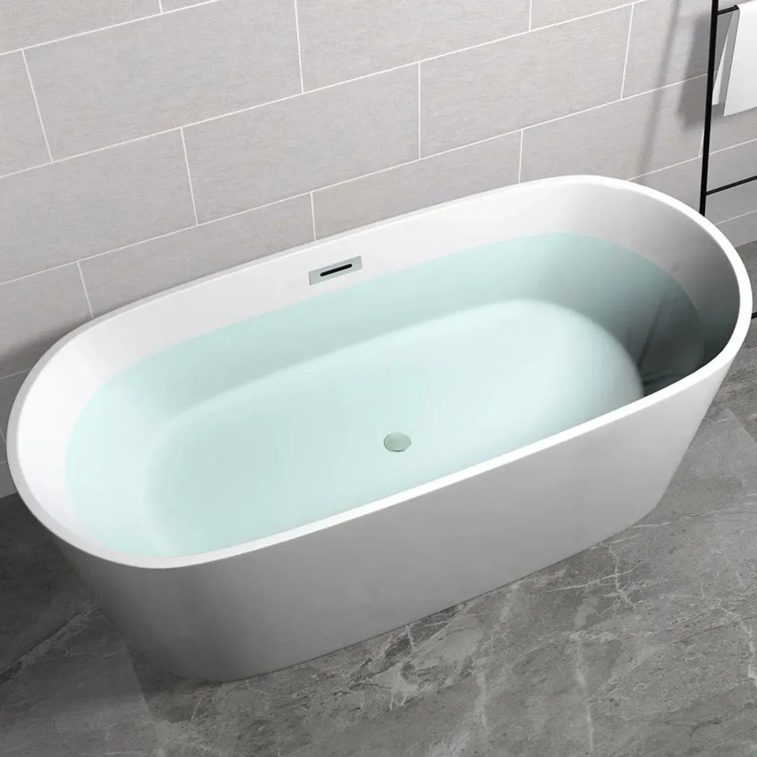 CE-Zulassung billig Acryl flache Badewanne Freizeit Badezimmer Ecke Freistehende Badewanne mit Aprensilenrock und Nische für Erwachsene