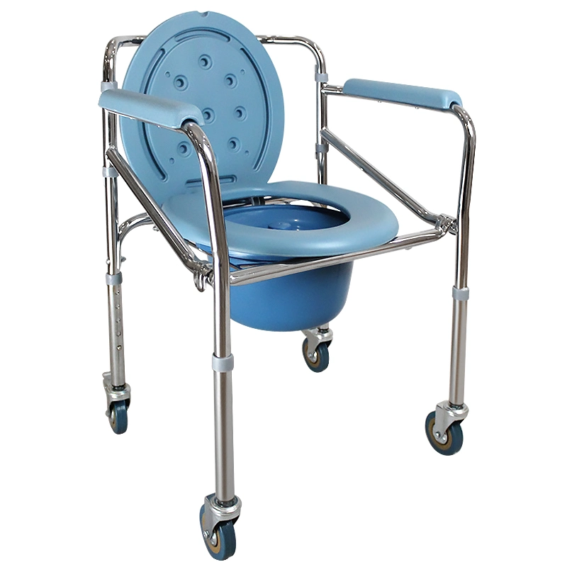 Stainless Steel Transfer Potty Chair Bathroom Furniture for Elderly or Disabled with Plastic Removable Commode Bucket
